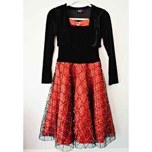 Sparkly red/black velvet girls Christmas dress 14